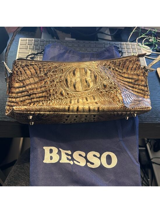 besso Handbags - Besso Brown Leather Shoulder Bag Croc Embossed